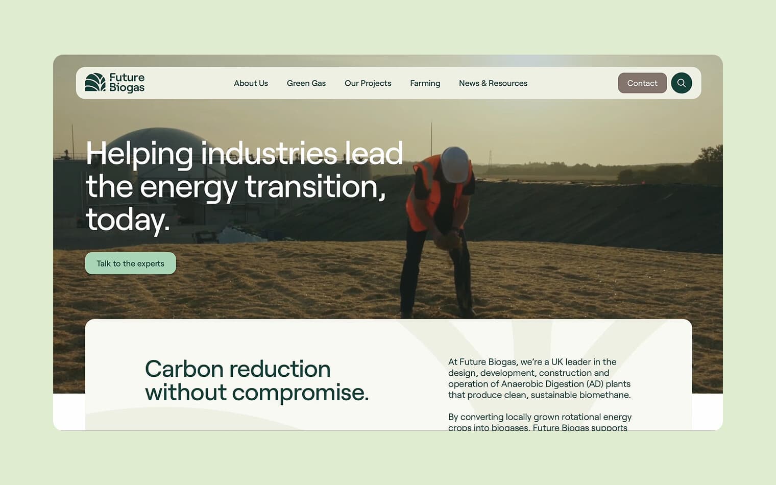 Future Biogas | Website Design | Web Build Agency | UX Design | Renewable Energy Brand & Web Design | Work Posts | Steve Edge Design